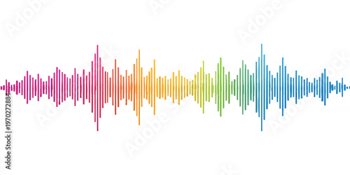 Abstract colorful background featuring a digital music equalizer and wave spectrum illustration with vibrant notes and blue frequency line charts for modern audio technology design
