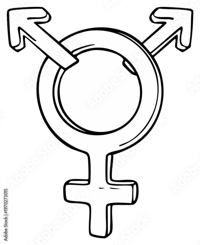 Line art rendering of transgender symbol with circular shape and arrows signifying diverse gender identities.