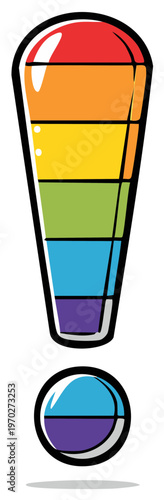 Bright Rainbow Exclamation Mark Symbol Emphasizing Important News or Alerts With Bold Outline