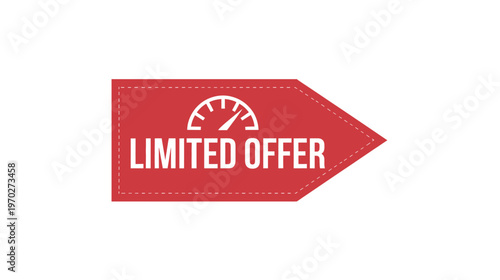 Limited offer red price tag banner with speedometer icon promotional discount label isolated on transparent background marketing sale design