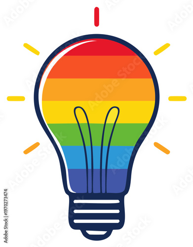 Glowing rainbow light bulb symbolizing diversity inclusion and creative innovation