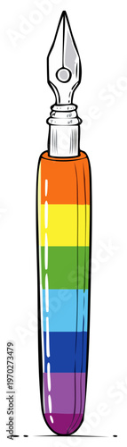 Rainbow colored fountain pen with classic nib for writing and drawing