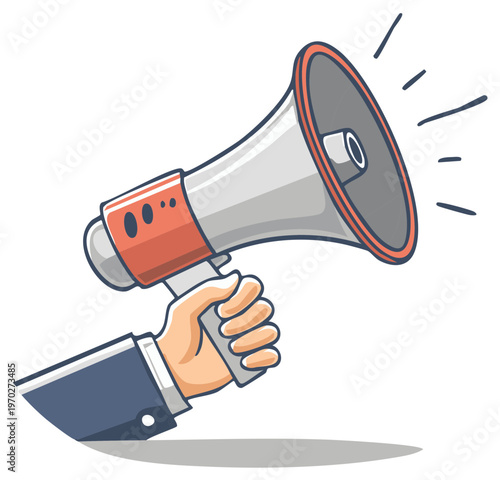 Hand holding megaphone announcement loudspeaker communication promotion marketing