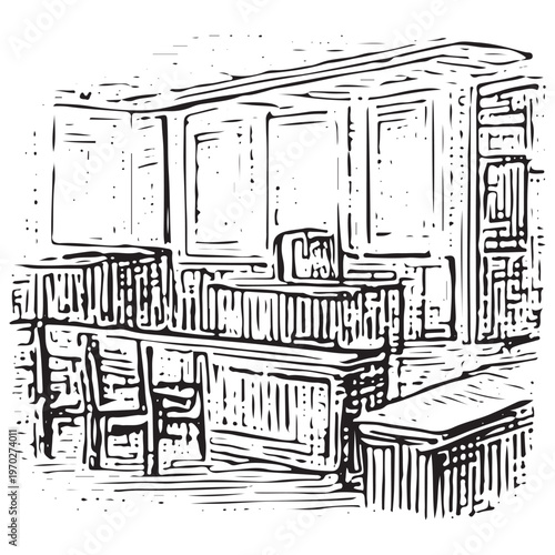 Courtroom Interior for Trial Proceedings, Legal Environment and Justice System Setting
