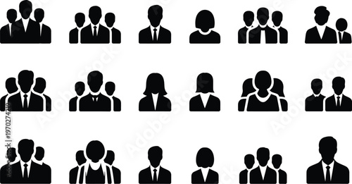 Black silhouette diverse people hanging figures, community connection concept, unity and teamwork symbolism, social network representation, human chain abstract design.