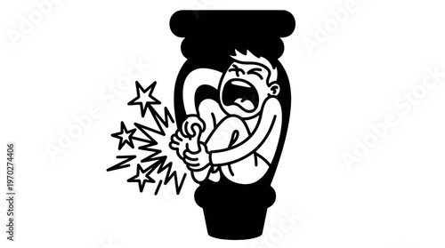 Minimalist Furniture Leg with Stubbed Toe Cartoon Line Art, Monochrome Vector Illustration of Painful Slapstick Humor