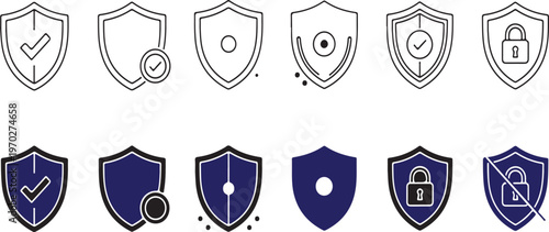 A collection of shield icons representing digital security and protection.