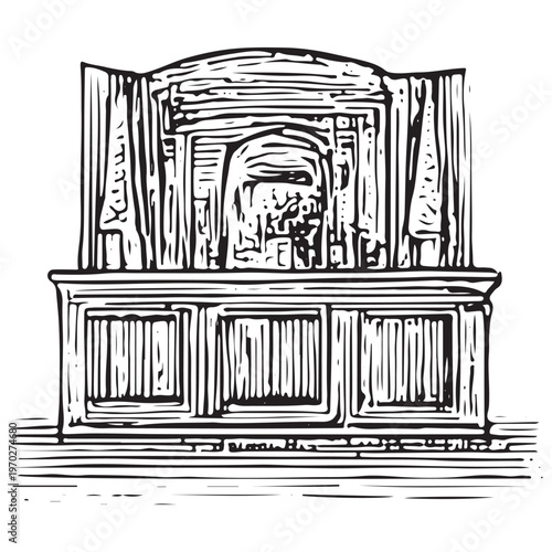 Courtroom Bench and Judge Desk for Trial Proceedings, Legal System and Justice Environment