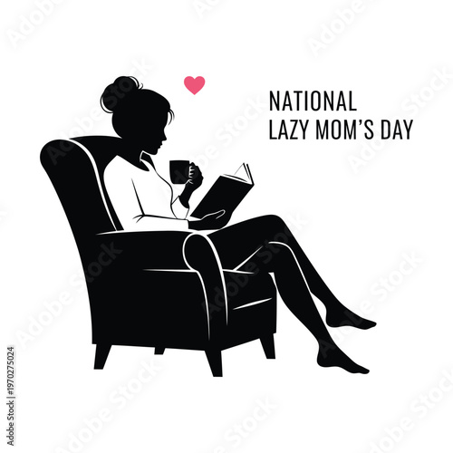 National lazy mom's day vector illustration relaxing mother with book heart