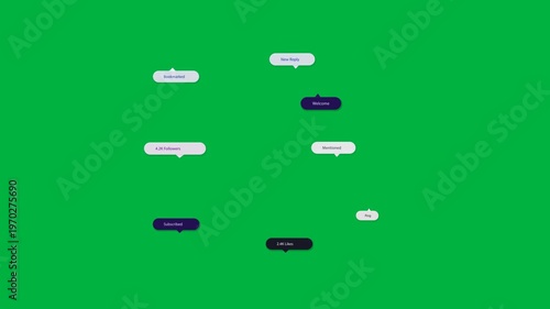 Appearing UI notification bubbles clustering and shifting on black canvas, notifying viewer