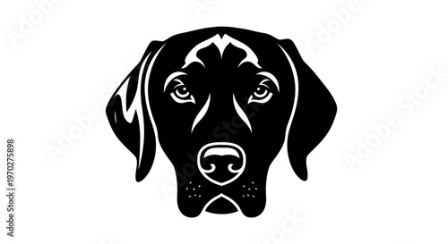 Black and white illustration of a dogs head, simple and elegant.
