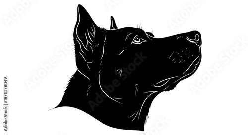 Black Dog Head Silhouette Looking Up.
