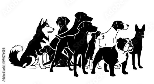 Diverse Group of Dogs Silhouettes Illustration.