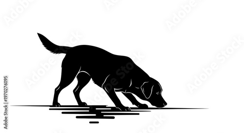 Black Dog Silhouette Sniffing Ground Illustration.