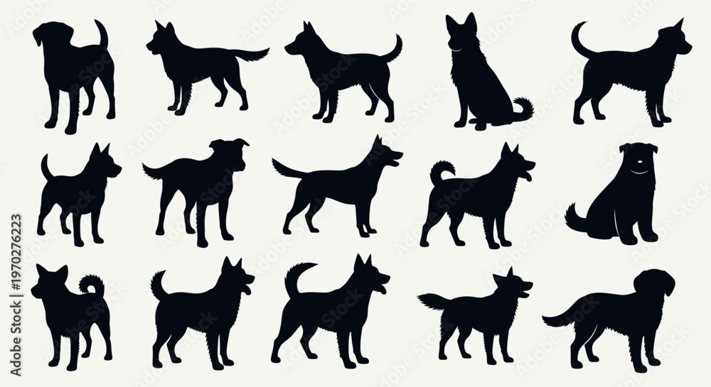 Obraz premium Dog Silhouettes Collection Various Breeds Poses.