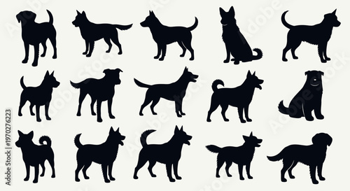 Dog Silhouettes Collection Various Breeds Poses.
