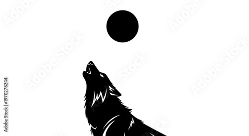Black Wolf Howling at the Moon Minimalist Design.
