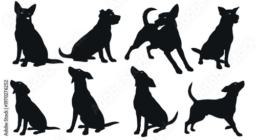 Collection of various dog silhouettes in different poses.