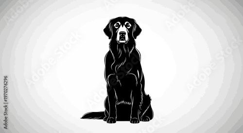 Black Labrador Retriever Dog Sitting Front View Illustration.