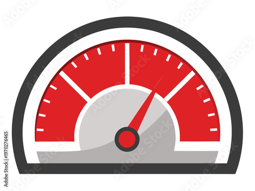 Speedometer gauge indicating a high velocity reading with a red needle.
