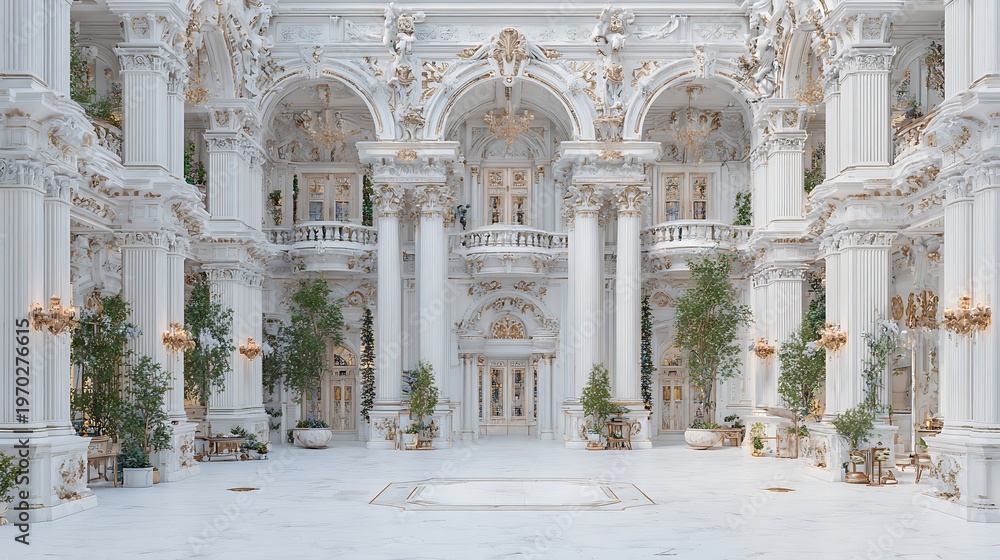 Obraz premium Luxury royal hall interior with botanical architectural design high resolution picture