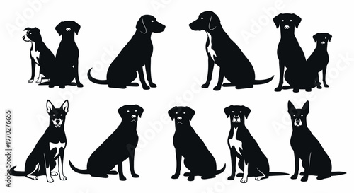 Collection of various dog silhouettes in different poses, showcasing the diversity and charm of canine companions.