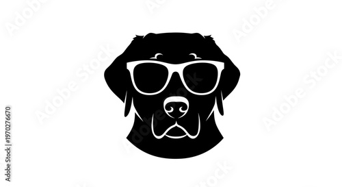 Cool Black Labrador Dog Wearing Sunglasses Vector Illustration.