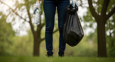 Person collecting trash on earth day to promote environmental conservation and sustainability