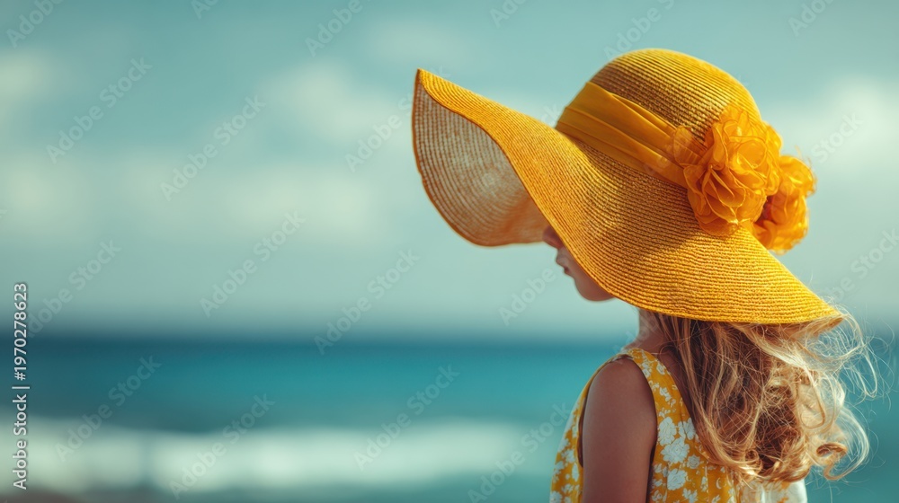 © mila103 - Young girl wearing wide brim hat beside calm sea