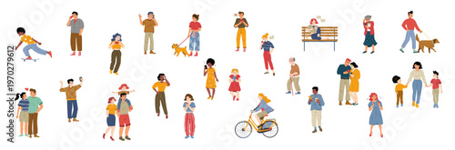 People crowd, group of diverse characters set