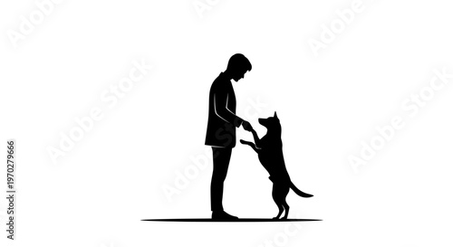Silhouette of a person training a dog, showcasing obedience and companionship.