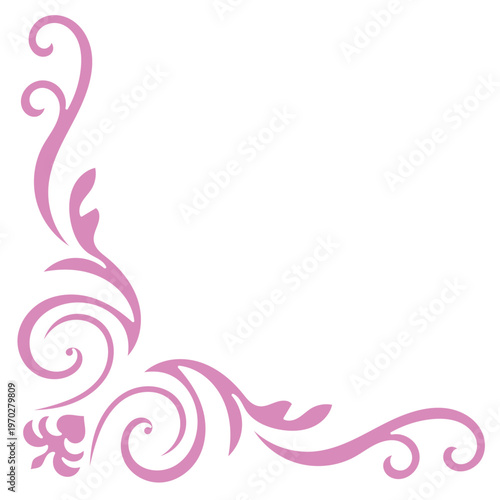 Pink vintage corner, thin line Victorian Middle Ages Fancy black monogram frames, design elements collection, abstract icons, simple symbols of flowers.