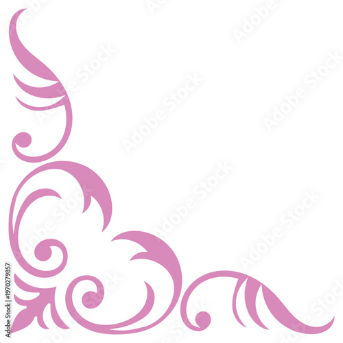 Pink vintage corner, thin line Victorian Middle Ages Fancy black monogram frames, design elements collection, abstract icons, simple symbols of flowers.