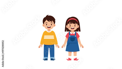 Young boy and girl standing together with friendly expressions representing childhood friendship and school peer relationships.