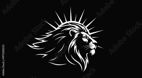 Majestic Lion Head with Radiant Mane on Black Background.