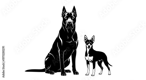 Two Dogs - A Large Dog and a Small Dog Sitting Together.