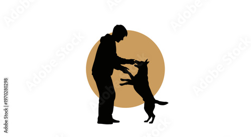 Man playing with dog silhouette illustration.