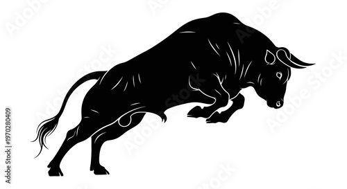 Powerful Bull Silhouette Leaping with Energy and Strength.