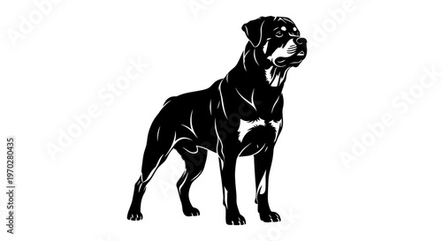 Powerful Rottweiler dog illustration standing alertly with a strong and confident posture.