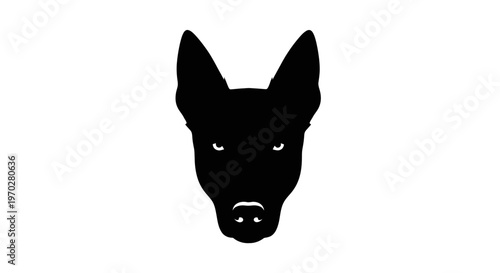 Striking black silhouette of a dogs head with pointed ears.
