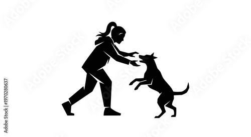 Silhouette illustration of a person playing with their dog in a minimalist style.