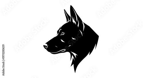 Striking Black Silhouette of a German Shepherd Dog Head.