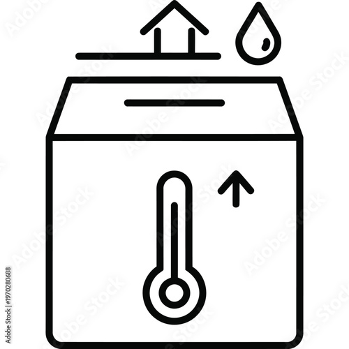 Temperature-Controlled Packaging Icon with Thermometer, Moisture & Heat Protection Symbols
