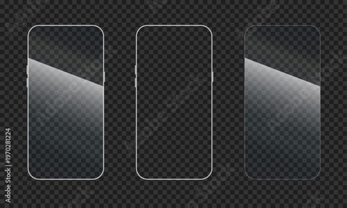 Realistic thin smartphone mockup with transparent glossy screen reflection modern slim mobile device display template for app presentation digital technology showcase isolated background