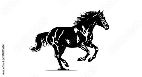 Majestic black horse galloping with powerful grace and elegance.