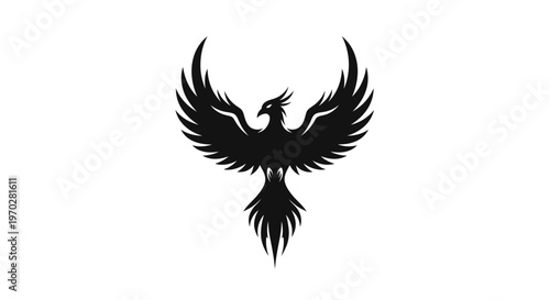 Majestic Phoenix Bird Silhouette with Spread Wings.