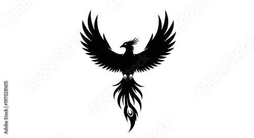 Majestic Phoenix Bird Silhouette with Spread Wings.