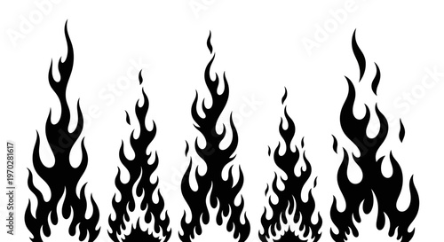 Black Flames Vector Set Isolated on White Background.