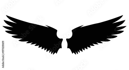 Black silhouette of a pair of angel wings isolated on a white background.