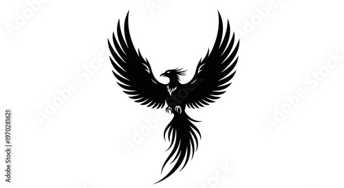 Majestic Phoenix Bird Silhouette with Wings Spread.